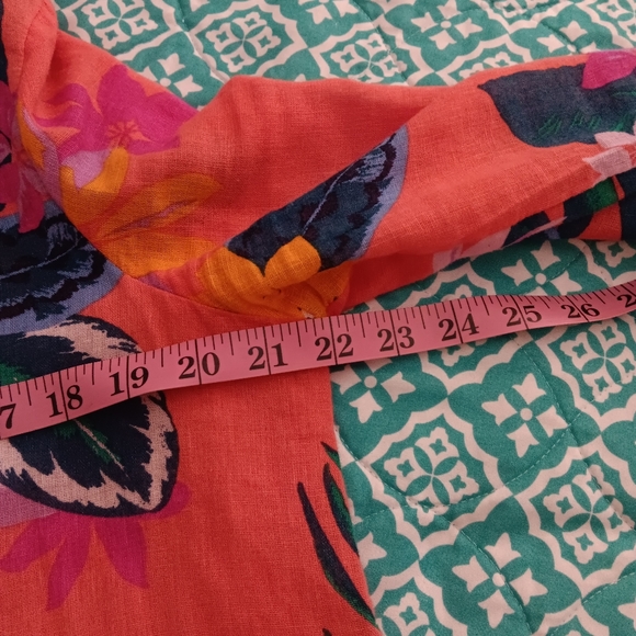 Old Navy~Relaxed Tie Cuff Linen Blend Tropical Orange Blouse - Picture 8 of 15